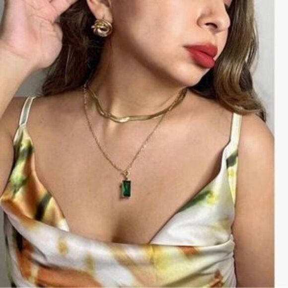 New 14k Gold Plated Moon Herringbone Paperclip Snake Chain Gold Choker Necklace - Picture 4 of 5